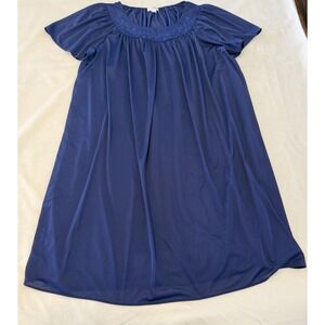 Cottagecore Romantic Embroidered Neckline Flutter Sleeve Sapphire Blue Nightgown